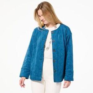 MarlaWynne Teal Quilted Button Jacket